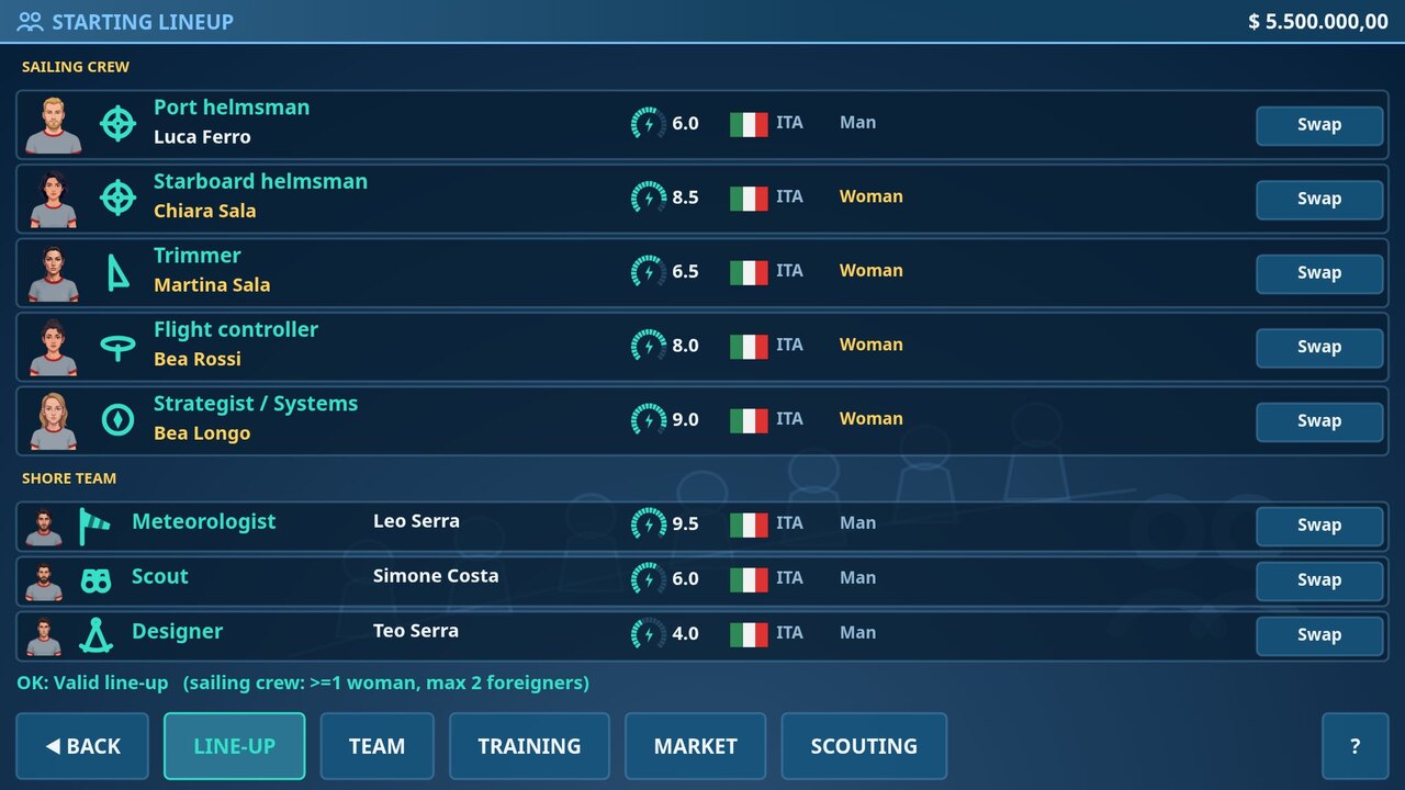 Crew management screen